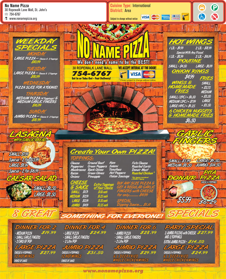 No Name Pizza 30 Ropewalk Lane, St John's, NL