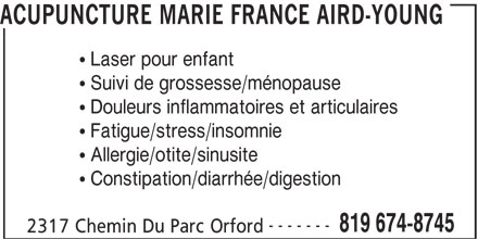 Acupuncture Marie France Aird-Young - 2317, ch du parc Acupuncture Marie France Aird-Young - 2317, ch du parc